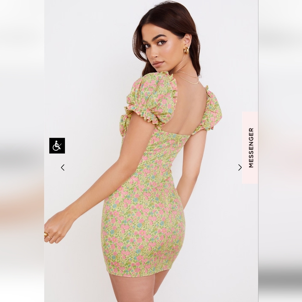New 🩷 House of CB Tanaya Vintage Floral Puff Sleeve Mini Dress L+ - Picture 6 of 8